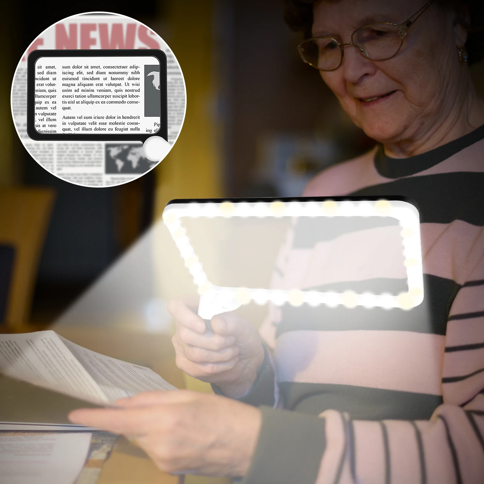 5X Magnifying Glass Seniors Handheld Reading Magnifier 48 Adjustable LED Light Square Magnifying Glass For Reading Person Gifts