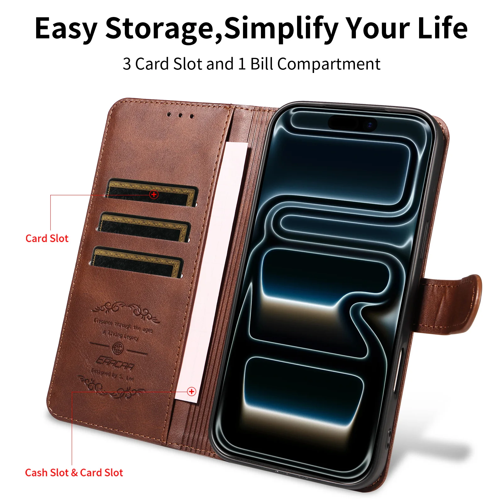 Faux Leather Phone Case for Samsung A56 A36 A26 A16 A15 A12 A06 A05 Light Luxury Phone Cover Built-in Stand Card Holder view 5