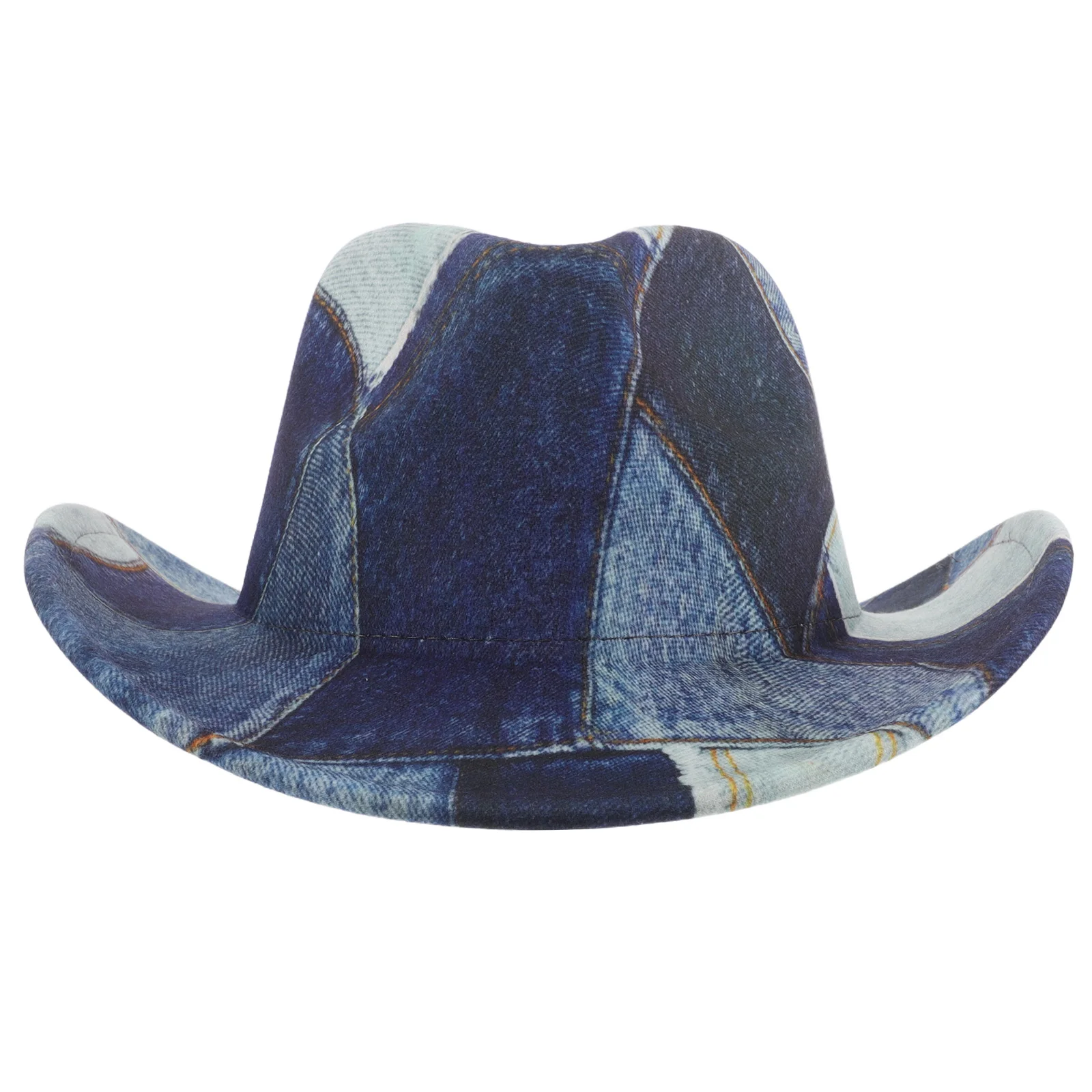 

Wide Brim Patchwork Cowboy Hat 56-58cm Vintage Denim Print Western Costume Party Cosplay Accessory Western Cowgirl Hat