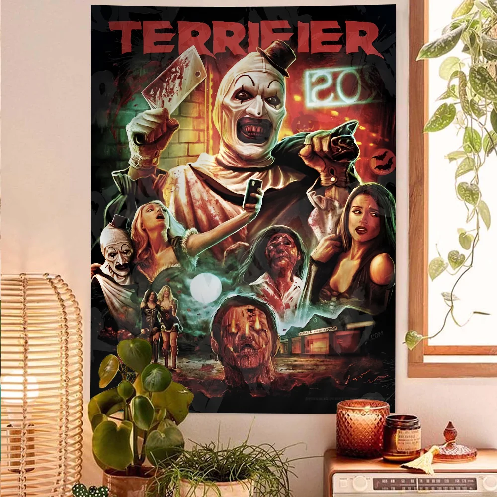 Terrifier  Horror Movie Colorful Tapestry Wall Hanging Hippie Flower Wall Carpets Dorm Decor Japanese Tapestry