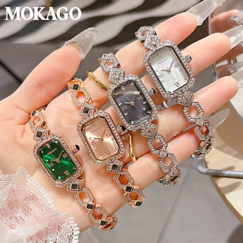 Luxury Square Diamond Watch Women Waterproof Copper Bracelet Quartz Elegant Goddess Wristwatch Fashion Model Jewelry