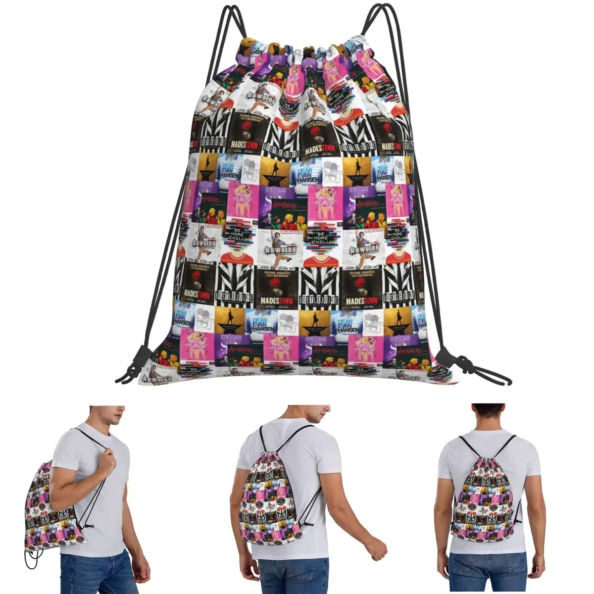 حقائب ظهر للعب الموسيقية من Musicals Collage Iv، حقيبة ظهر محمولة برباط، حقيبة رياضية للجيب، حقائب كتب للمدرسة للرجال والنساء #1
