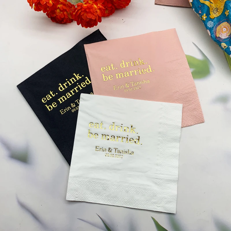 Eat. Drink. Be Married. Personalized Wedding Napkins, Rehearsal Dinner, Engagement Party, Custom Bar Napkins, Custom Wedding Nap