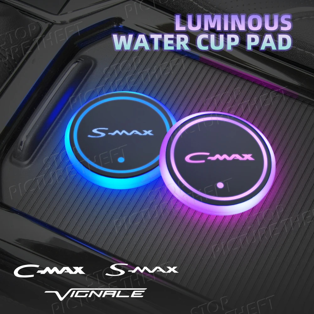 For Ford Vignale S-MAX C-MAX ST LINE Logo Emblem Led Car Water Cup Mat Drink Holder Auto Interior Decorative Ambient Light