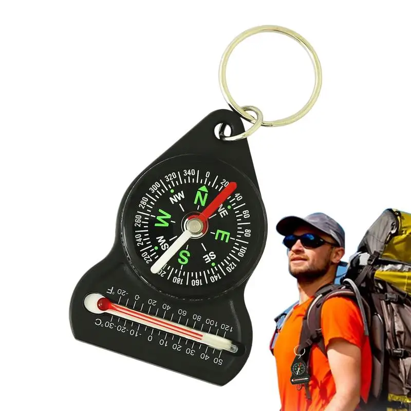 Mini Survival Compass Thermometer Portable Outdoor Camping Hiking Pocket Navigator Adventure Keychain Compass Navigation Tool