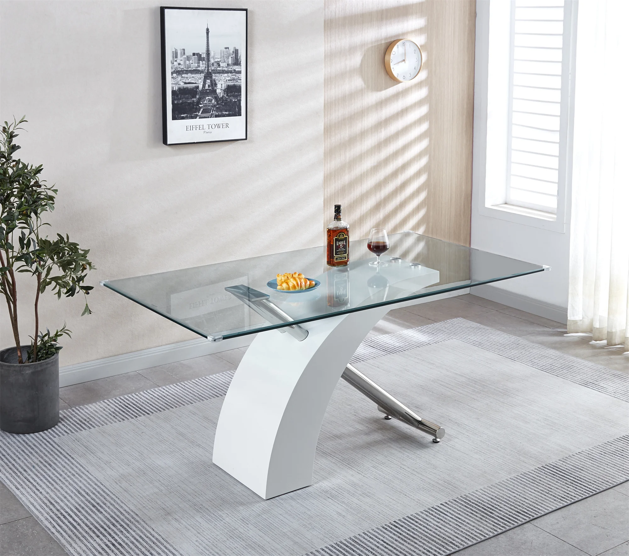 [Flash Sale]Rectangular Glass Top Dining Table, Modern Design Rectangular Room Table For Home Black or White[US-W]