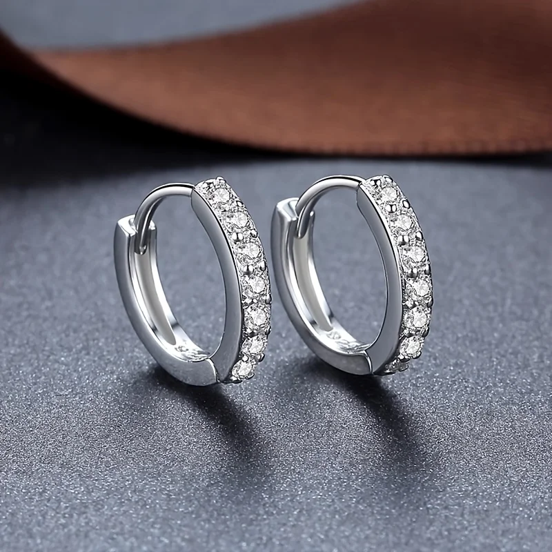 1 Pair 5A Diamond Cut Cubic Zirconia Hoop Earrings Waterproof Anti-fade Exquisite Minimalist Unisex Daily Stackable Luxury Fine Jewelry Gift For Men Women