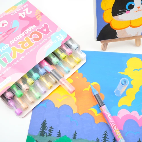 Imagen 2 del producto Rotuladores de pintura acrílica, juego de la serie Macaron, punta de pincel suave a base de agua, para madera, lienzo, pintura de roca, vidrio, manualidades Diy, pintura de tela
