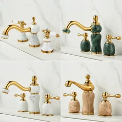 widespread Marble Bathroom Faucet Gold basin faucet Brass faucet Tap luxury Basin Mixer Hot And Cold shower room sink Faucet