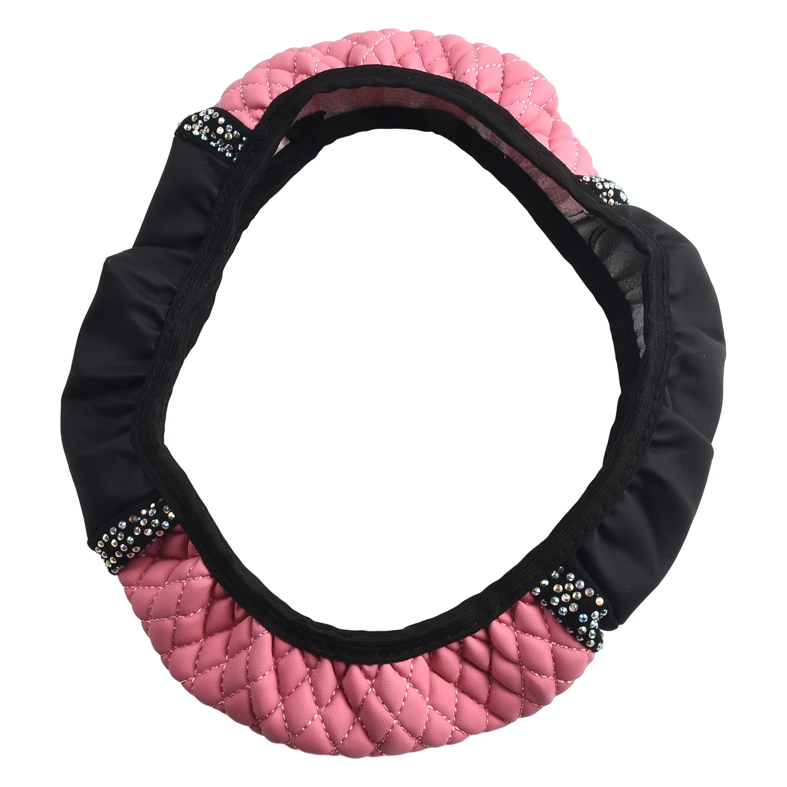 

Steering Cover Trendy Bling Leather Rhinestone Car Steering Wheel Cover with Shoulder Pads Pink Good Appearance