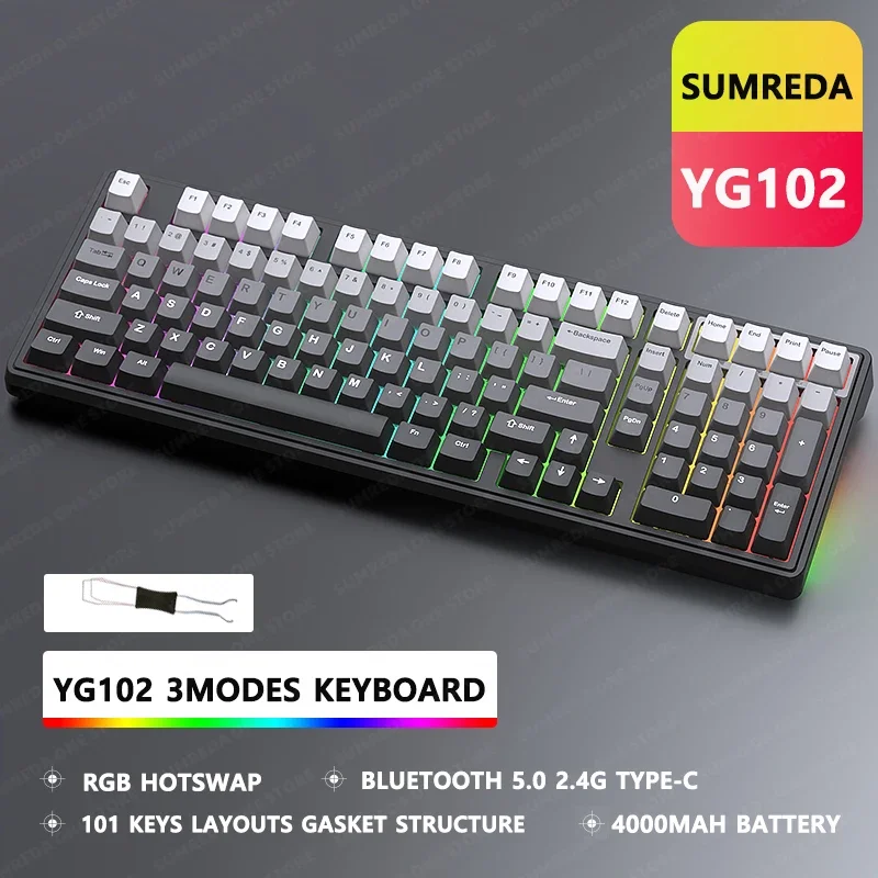 Black Snake YG102 Lucky Mechanical Keyboard 3mode 2.4G/Bluetooth/USB Customize Gasket RGB Hot Swappable Wireless Keyboard Kit