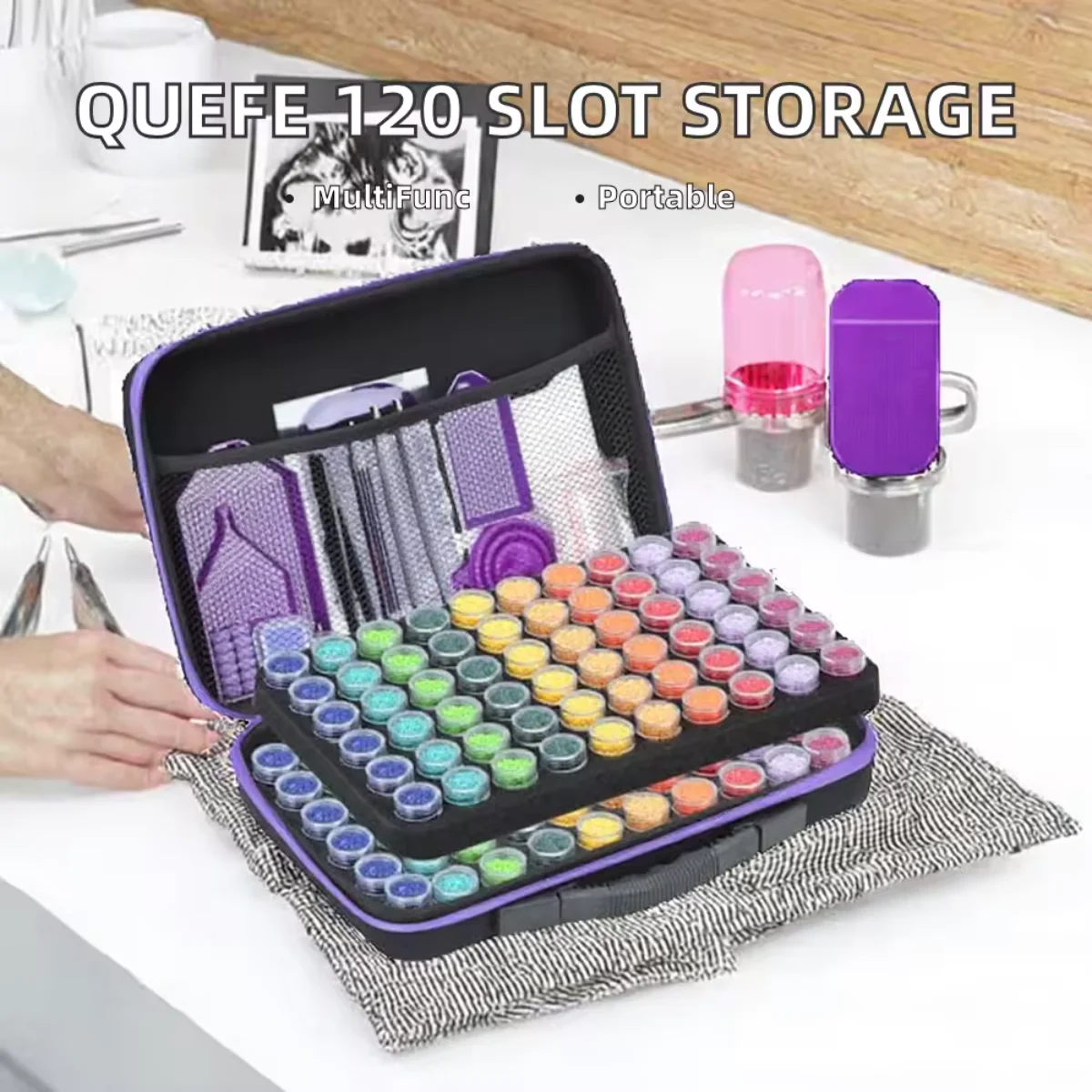 120 Slot Diamond Painting Storage Box Portable EVA Toolbox for Jewelry Bead Rings Pendants Sequins Rhinestones Crafts
