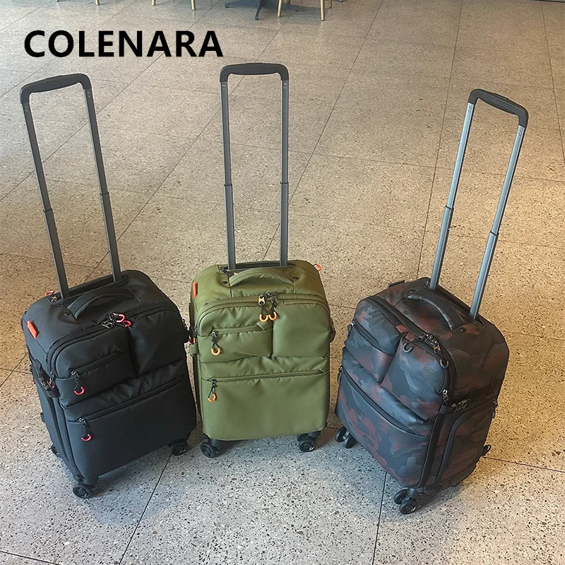 COLENARA حقيبة عالية الجودة 18 بوصة أكسفورد القماش الصعود صندوق الرجال حقيبة تروللي بعجلات السفر التصوير حقيبة المتداول الأمتعة