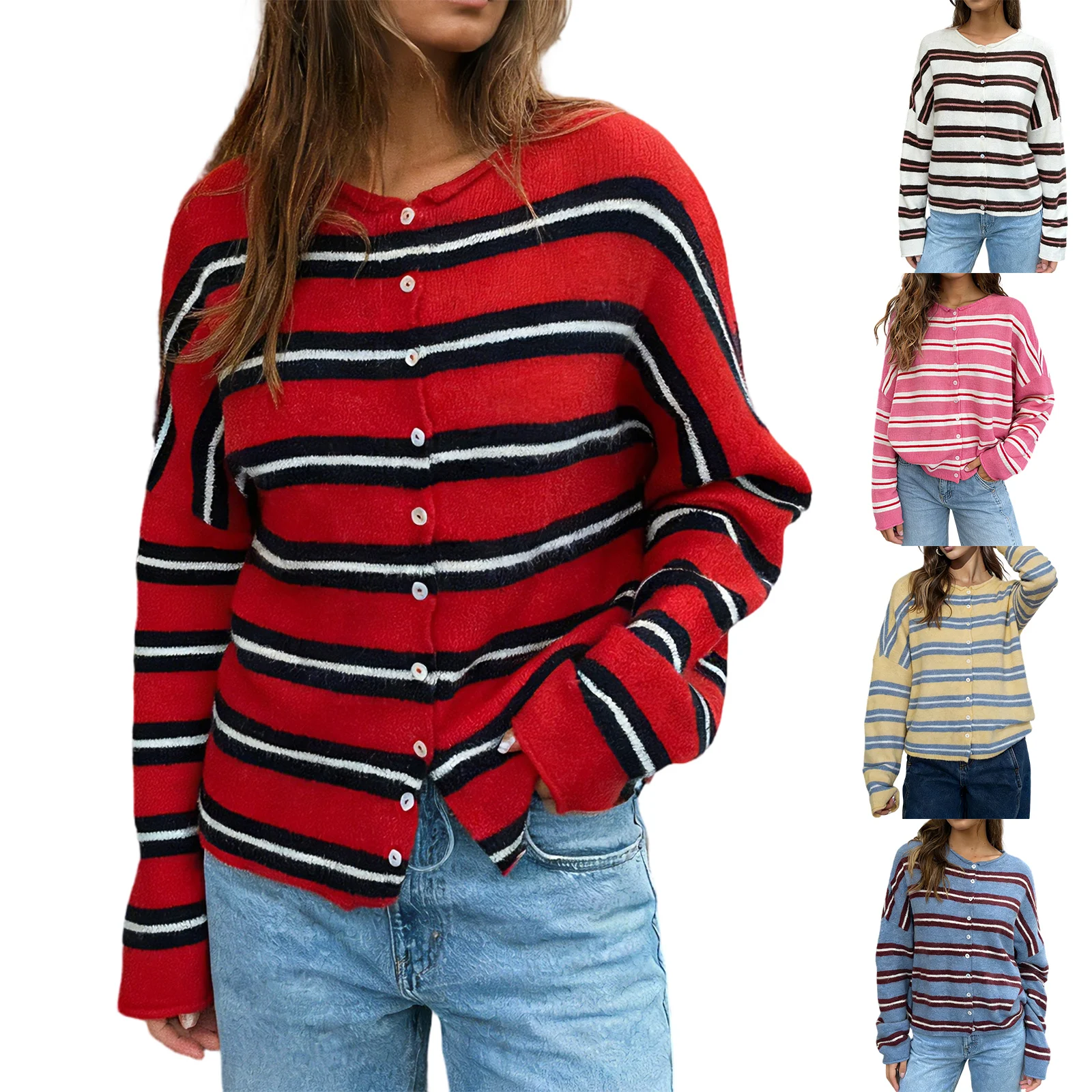 Vintage Fashion Postcards - Women's Knitted Cardigan Sweaters Long Sleeve