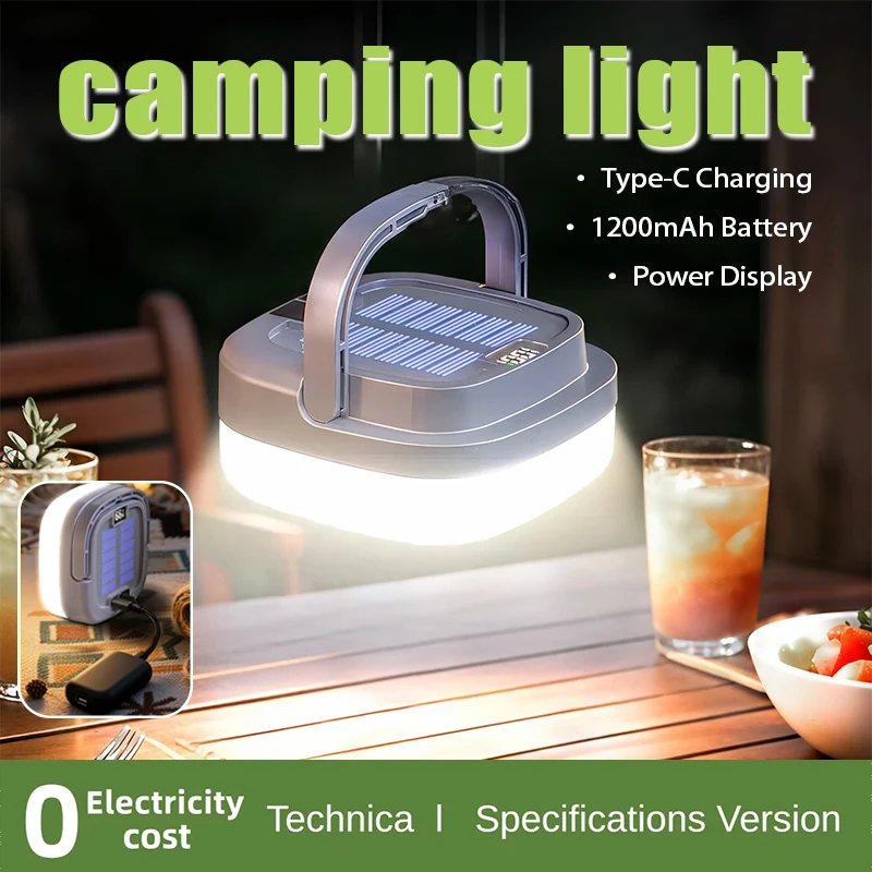 

Цифровой дисплей, солнечная лампа для кемпинга, 5 режимов, масштабируемый тип C, быстрая зарядка, защита от перезарядки, 1000 мАч для садовой палатки, улицы