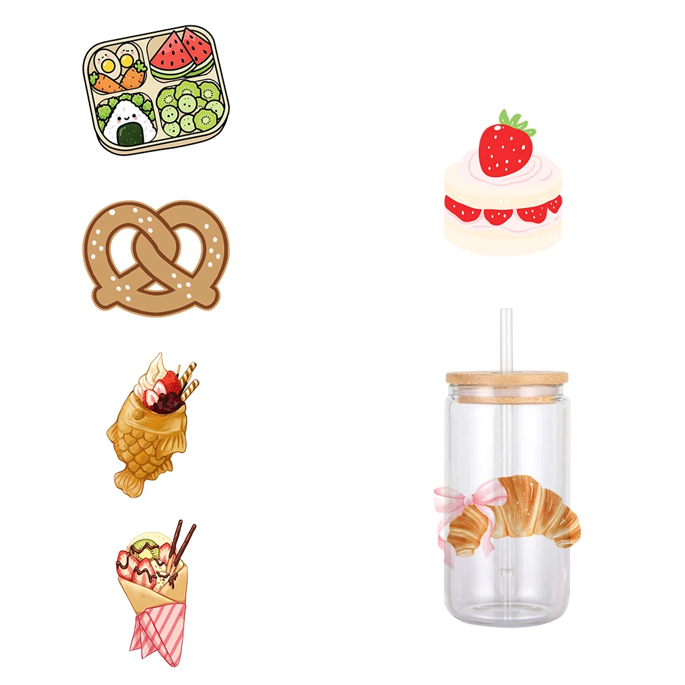 11cm Cartoon Designs Foods Fruits Cup Wrap Sticker For Libbey 16oz Can Glass 3D Waterproof UV DTF Coffee Cup Sticker Libbey