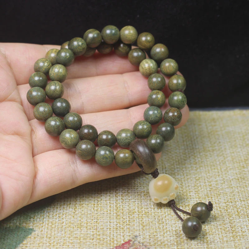 Green Sandalwood 8mm Double-Loop Bracelet with Fragrance, Bodhi Cat Claw Women's Buddhist Bead Jewelry, Decorative Beads, Gift