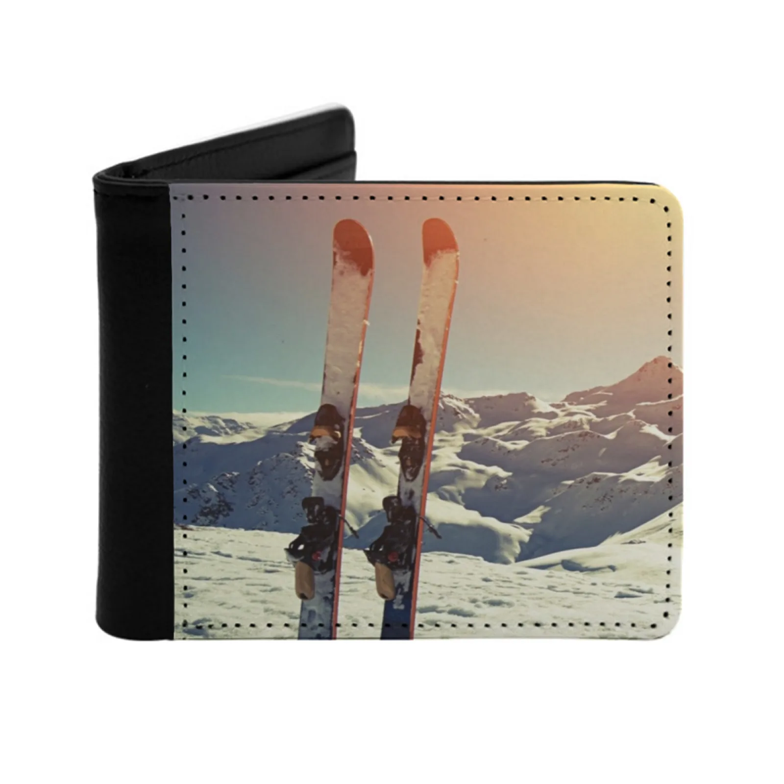 

Skiing The Mountain At Sunset Personalized Men's Leather Wallet Card Money Bag Pu Leather Wallet Ski Skiing Snow Snowboard