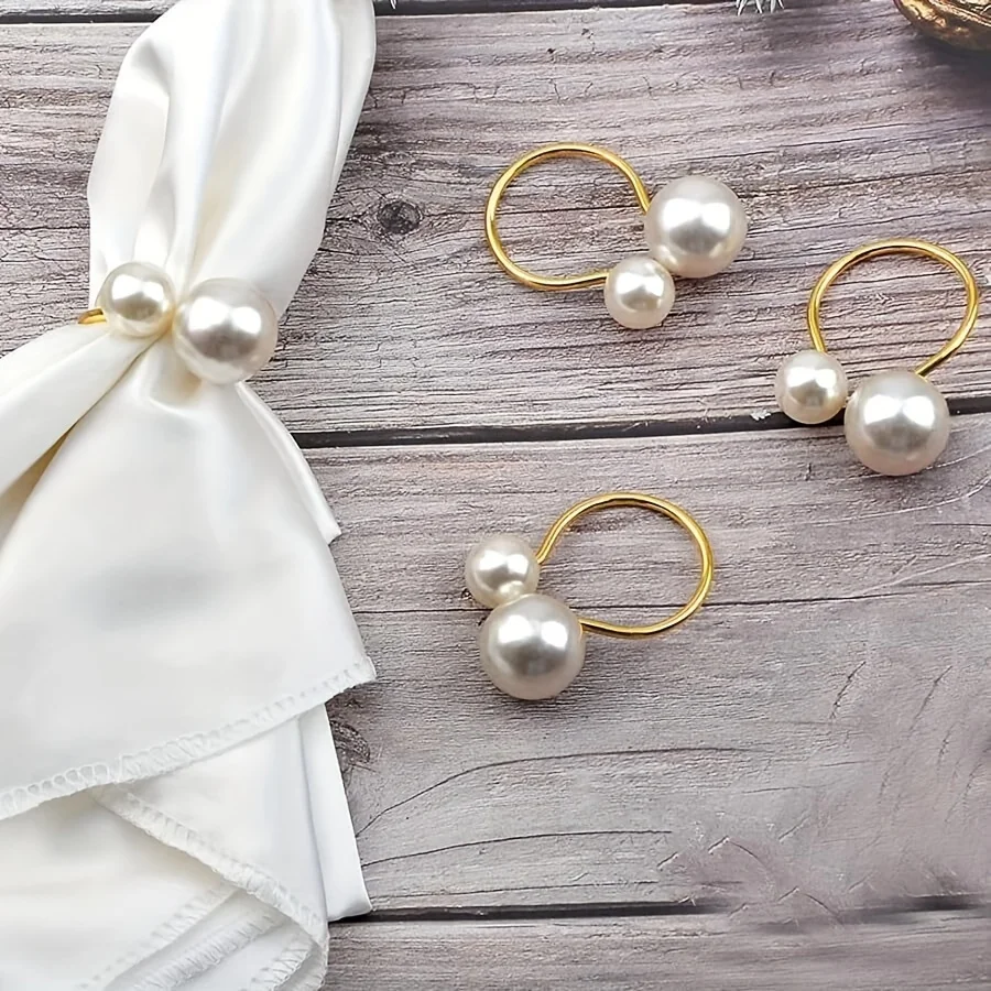 2Pcs Elegant Pearl Napkin Rings Plastic Napkin Holders, Formal Casual Table Decor Napkin Buckles For Wedding Banquet Party Table