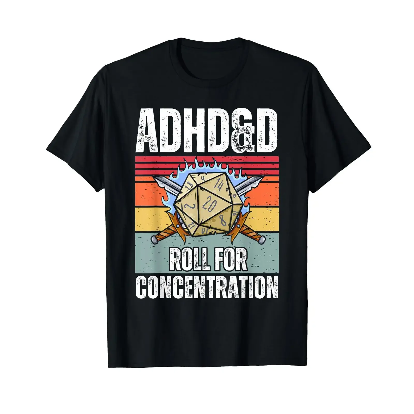 Retro Vintage ADHD D Roll for Concentration Funny Gamer T Shirt vintage Washed Soft Comfortable Stylish fashion Stretched