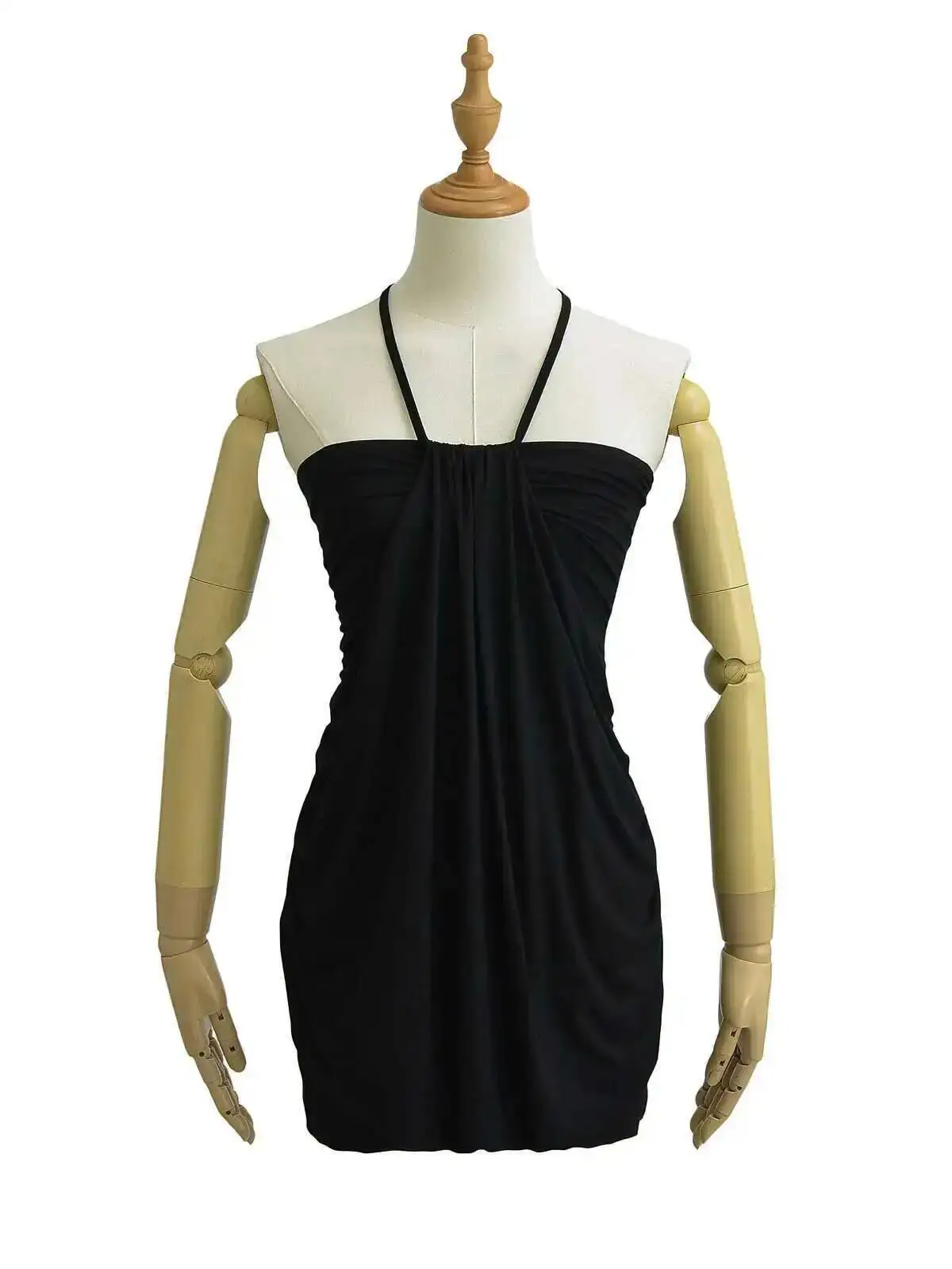 Spicy Girl Lace Up Neck Wrap Hip Dress Elegant For Women's 2024 Summer New Draping And Waist Closing Lantern Dress Summer C2QU