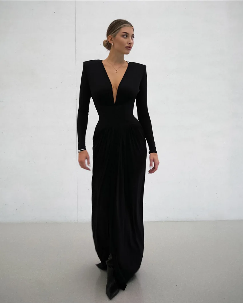 

Элегантное длинное платье в стиле пэчворк для женщин: весеннее, с длинными рукавами, открытой спиной, V-образным вырезом, осеннее, с завышенной талией, облегающее, с разрезом, в пол