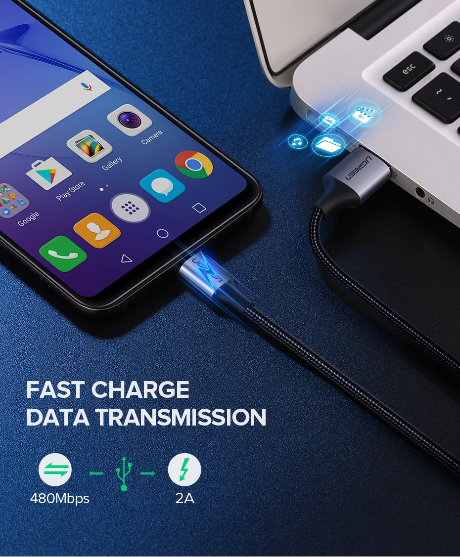 Ugreen Micro USB Cable 2A Nylon Fast Charging USB Type C Cable for Samsung Xiaomi HTC USB Charger Data Cable Mobile Phone Cable