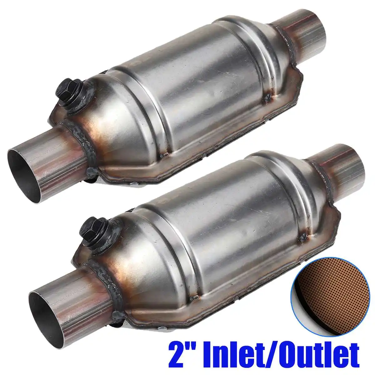 1/2pcs 2inch 51mm Catalytic Converter Stainless Steel Exhaust Catalytic Converter Universal For 2.0L Engine Car Models