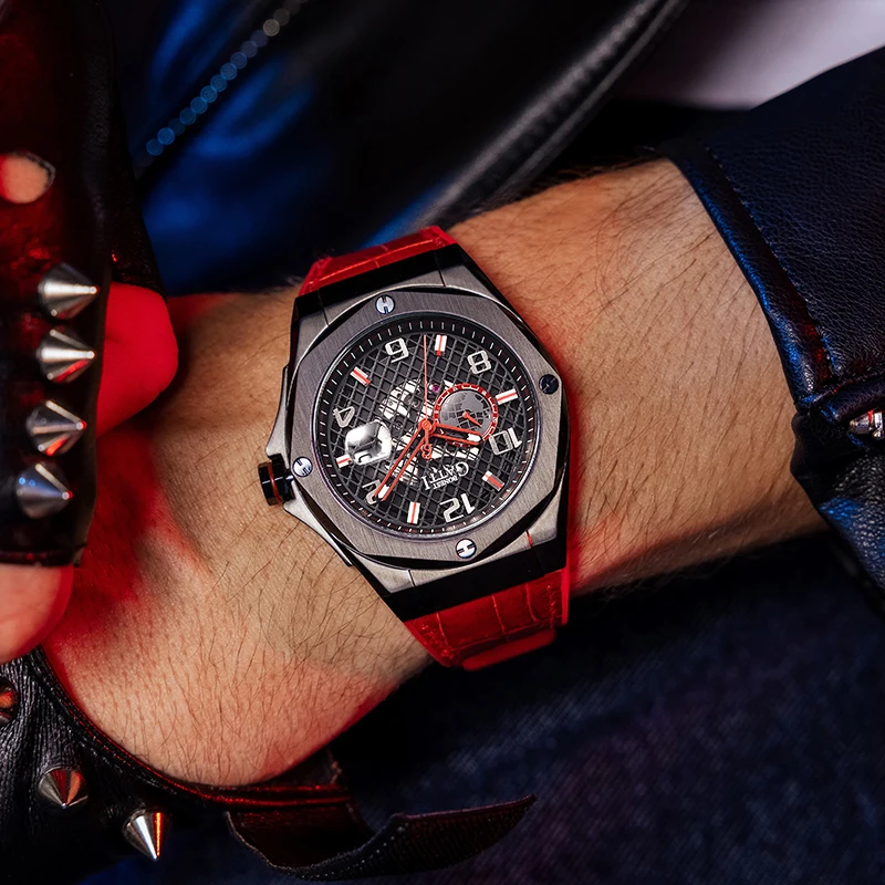 BONEST GATTI Men Automatic Watch 47mm Mechanical Wristwatch Skeleton 50M Waterproof Sapphire Mirror Luminous 24 Hours Date