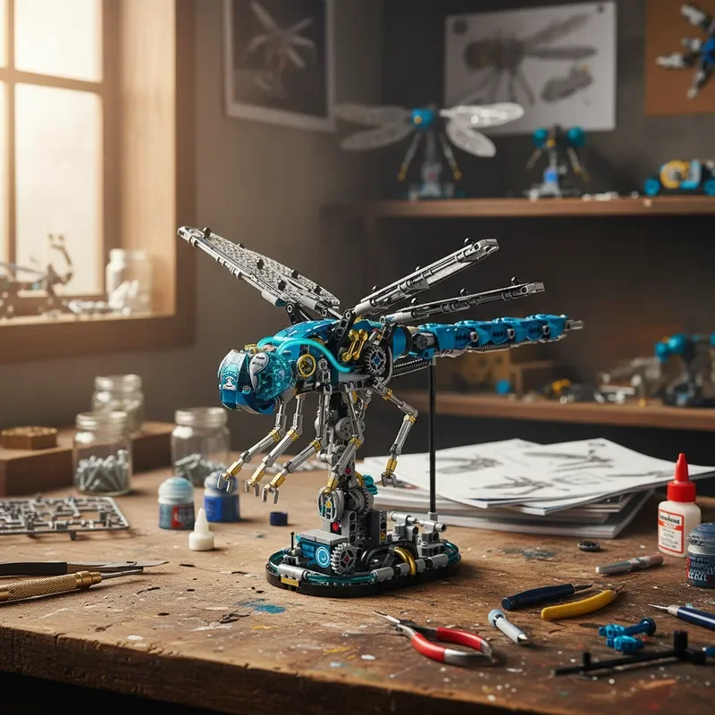 

Технический конструктор «Механическая стрекоза» из 866 деталей, подвижная модель насекомого с подсветкой, настольное украшение, подарочная коробка, креативный набор