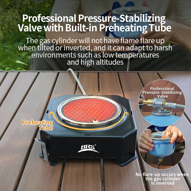BRS-K007 موقد خرطوشة الضغط المستقر الجديد، موقد محمول خارجي، رأس موقد غاز بالأشعة تحت الحمراء للتخييم