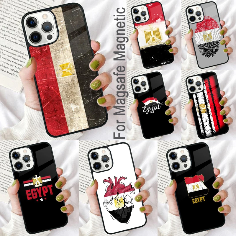

Магнитный мягкий чехол с флагом Египта для iPhone 16 Promax 15 Pro 13 14 Plus 11 12 Mini MagSafe Coque