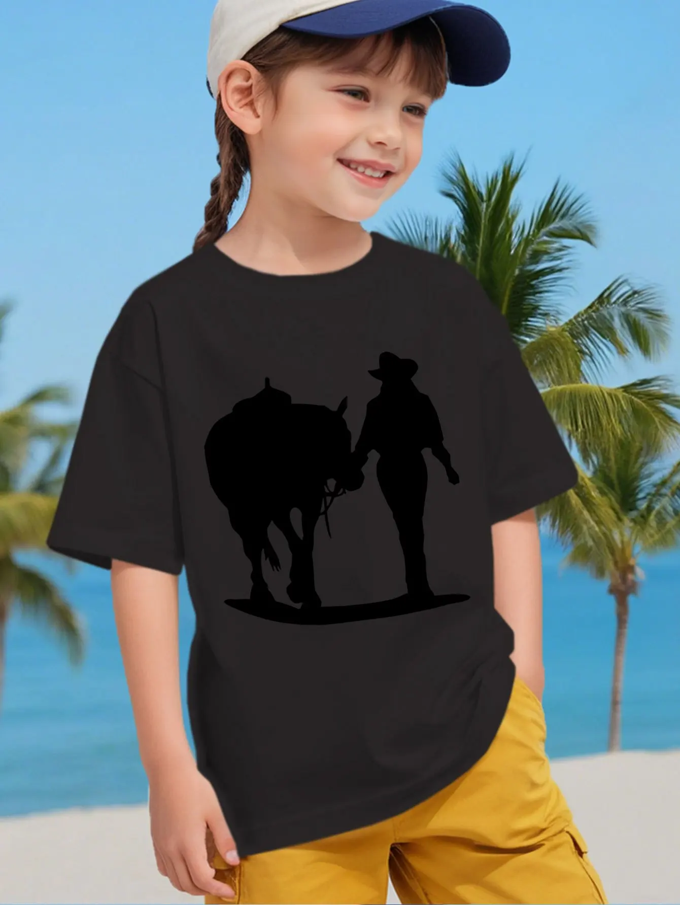 Cowgirl Horse Kids Tee Western Graphic Print Boys Girls Family Matching Cotton Summer Short Sleeve Basic Children Tshirt