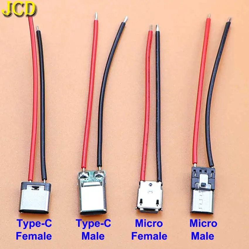 1/2/5/10pcs 2Pin Micro USB Type-C Jack Male Female Socket With DIY Welding Wire Connector For Mobile Phone 2P USB Charging Port