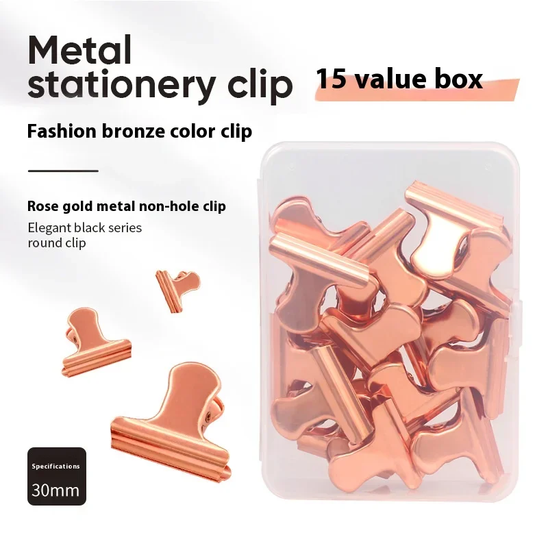 15pcs/lot 30mm Gold Small Clip Metal Binder Dovetail Clip Box Ticket Clip Seal School Office Storage Paper Clips Stationery