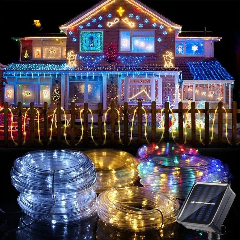 LED Solar String Lights Outdoor Waterproof Strip Rope Tube Lamp Wedding Fairy Garland String Lights for Garden Tree Yard Fence