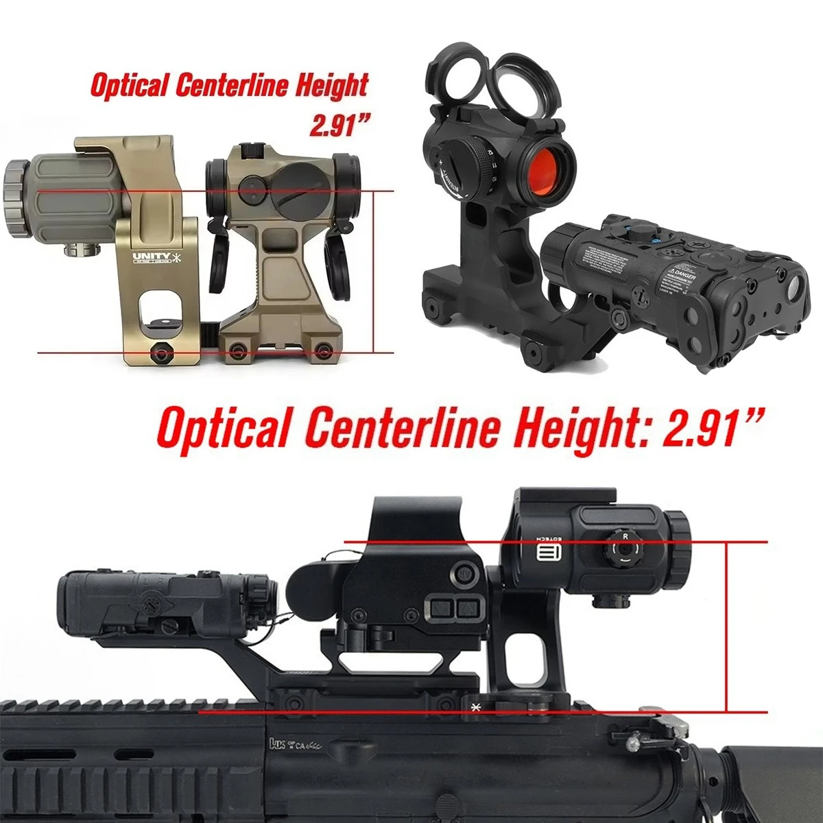 UNITY Fast FTC 2.26 2.91 GB Group Mount Optics Riser Mount pour Aimpoint T1 T2 EOTech 551 552 553 558 G33 G43 G45