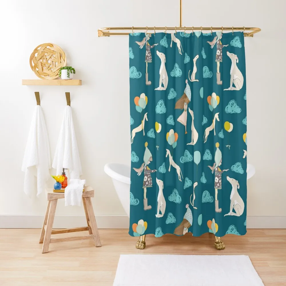 

Cute Girls and Greyhounds Pattern TEal Shower Curtain Shower Bathroom Funny Shower Bathroom Set Bathroom Showers Curtain