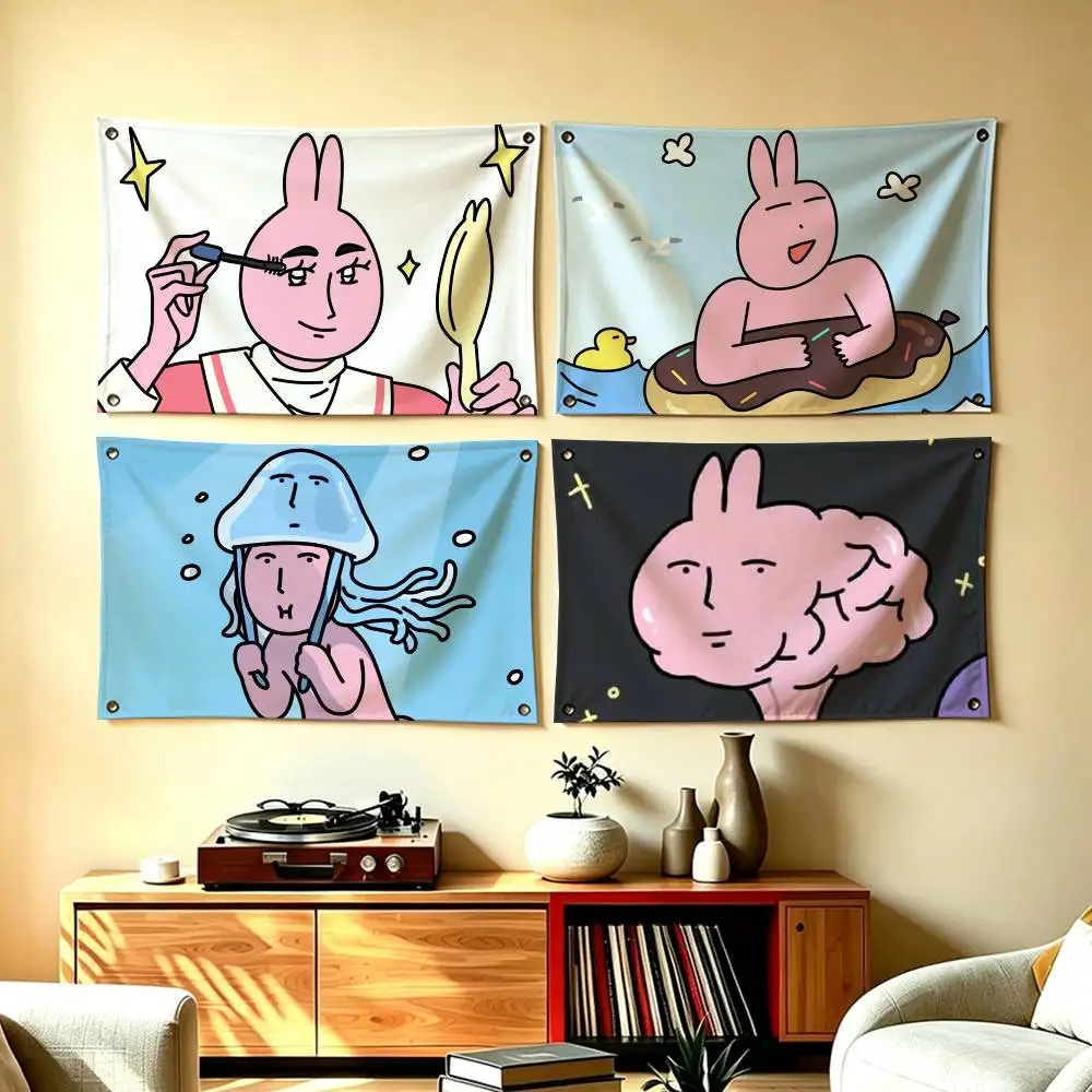 Pink Rabbit Meme Flags Wall Hanging Tapestry Outdoor Garage Room Decorative flag Background Blanket