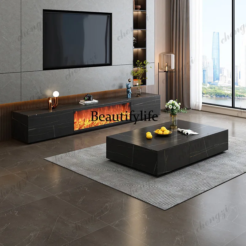 Fashion Fireplace Slate TV Cabinet Embedded Simulation Flame False Fire Electronic Fireplace Customized Decorative Cabinet