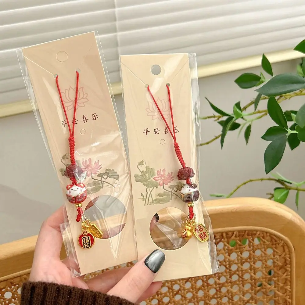 Cartoon Maneki Neko Key Chain Ceramic Phone Lanyard Lucky Cat Mobile Phone Pendant Anti Loss Backpack Charms