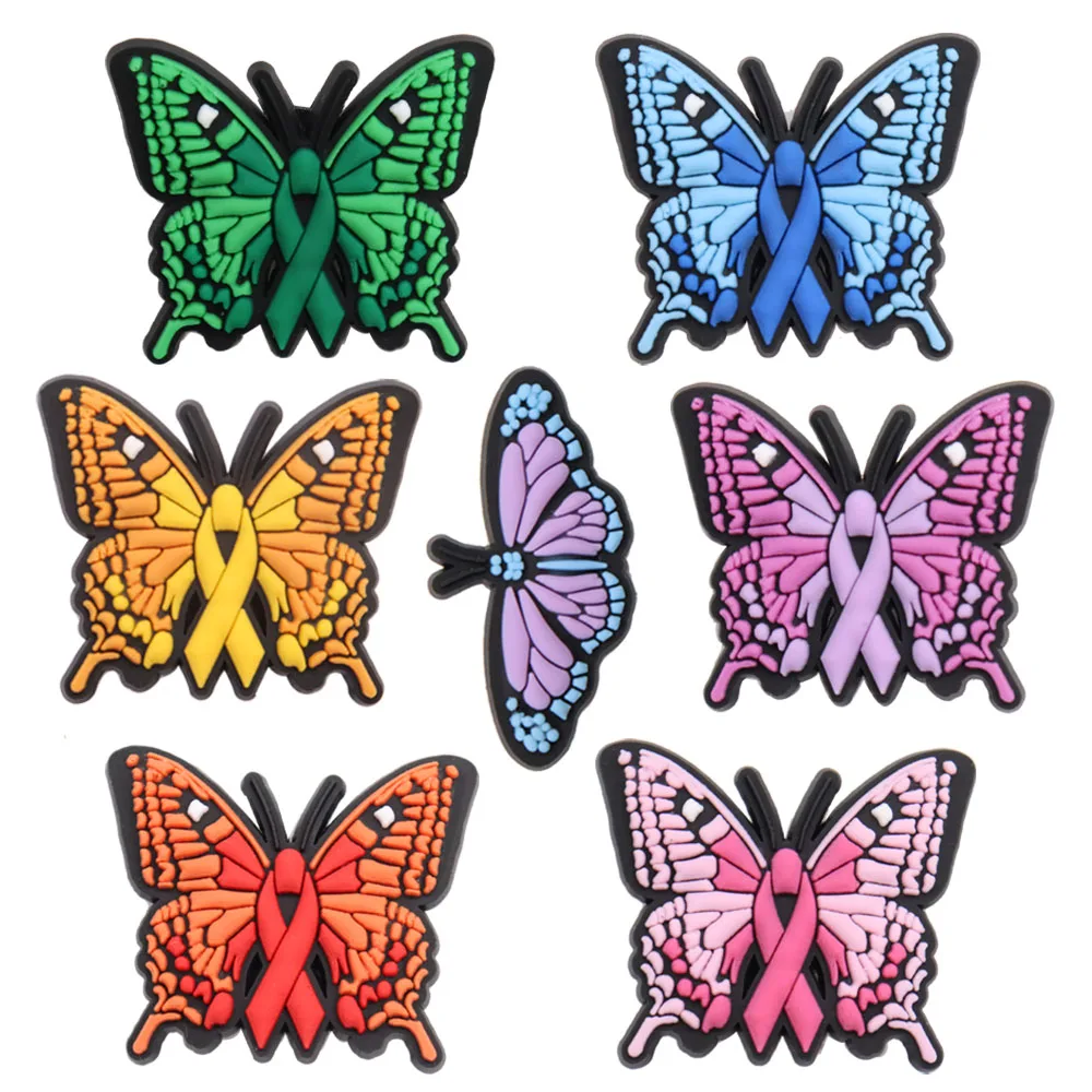 New Arrival 1pcs PVC Animal Shoe Charms Wristbands Kawaii Colorful Butterfly Hole Slipper Decoration Shoe Accessories Kid Gift