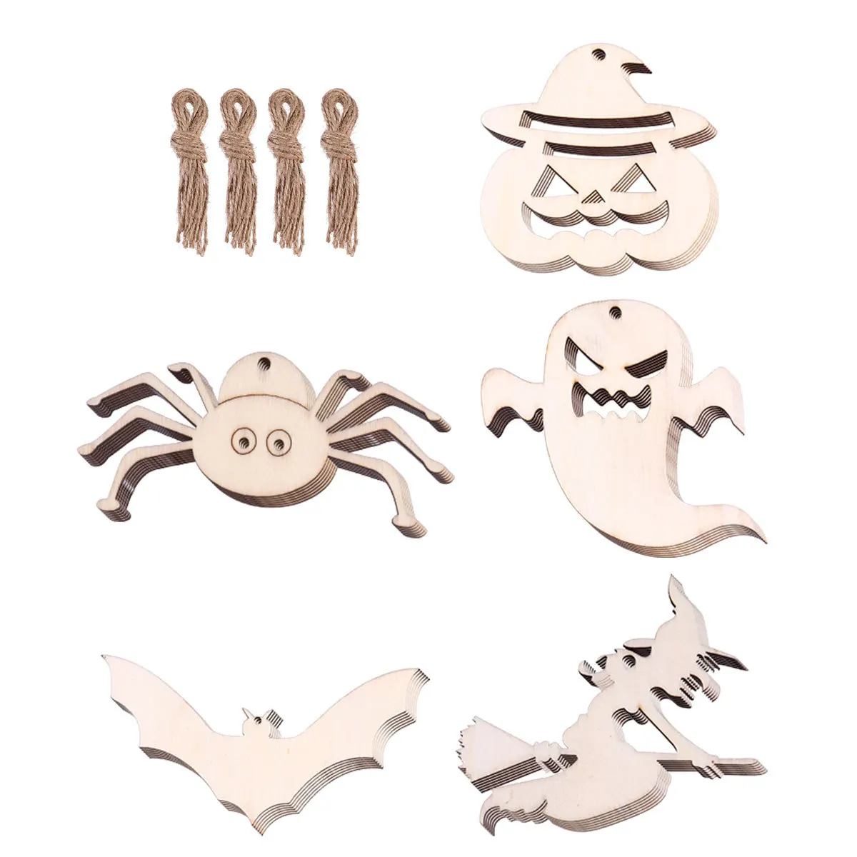 

50Pcs Wooden Cutouts Halloween Pendant Hanging Ornament Safe Durable Creative Handcrafts Wooden Cutouts Halloween Pendant