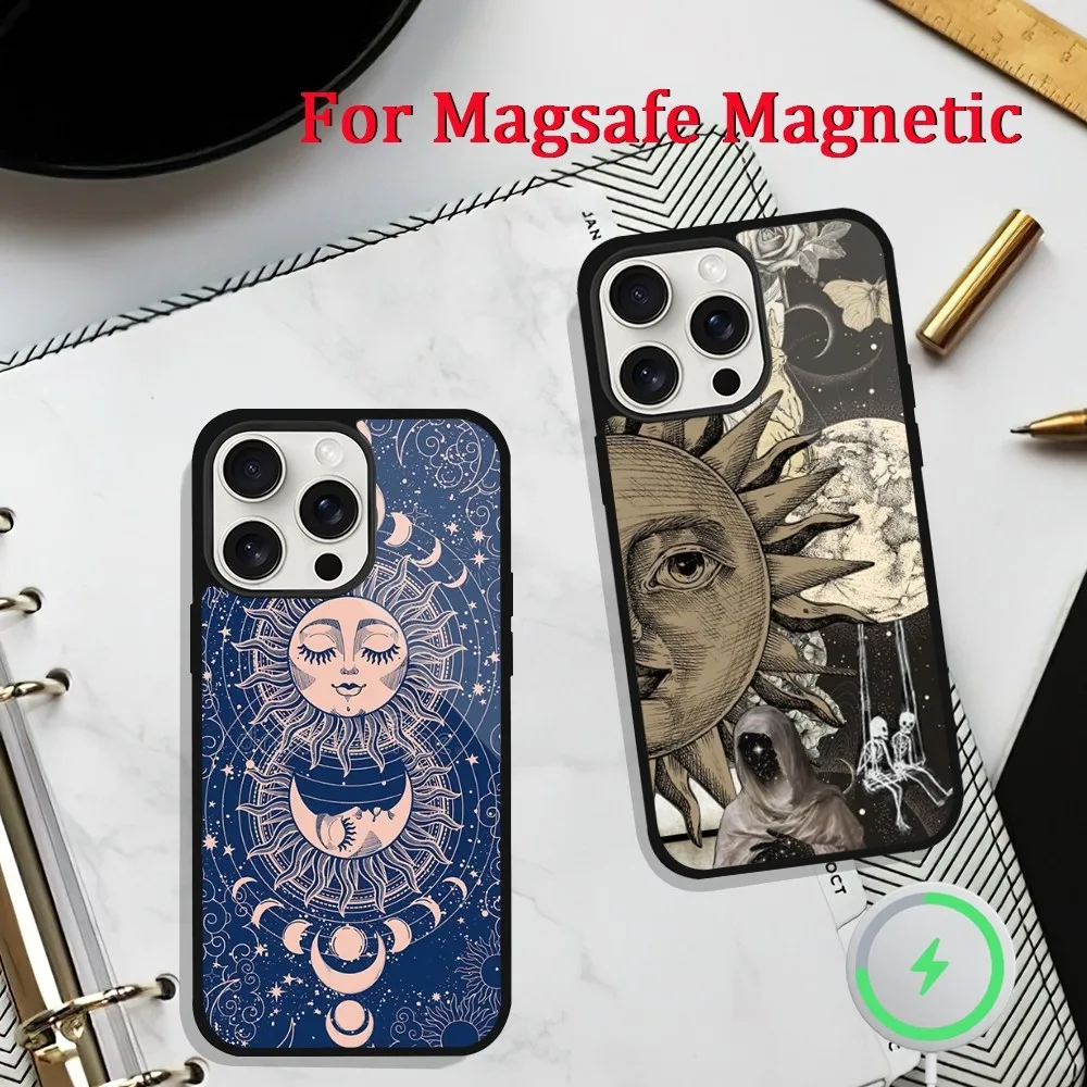 Чехол для телефона Suns Moons с облаками астрологический для iPhone 11 13 12 14 15 Plus Max Pro Magsafe Магнитный чехол с беспроводной зарядкой