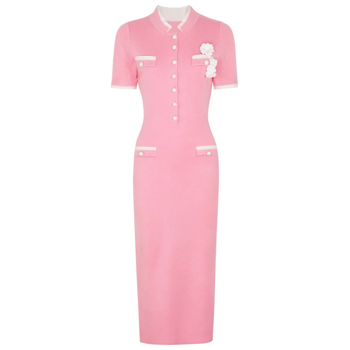 ZJYT 秋冬新ファッション女性ピンクニットセータードレス半袖エレガントな甘いピンクパーティーボディコンドレス女性