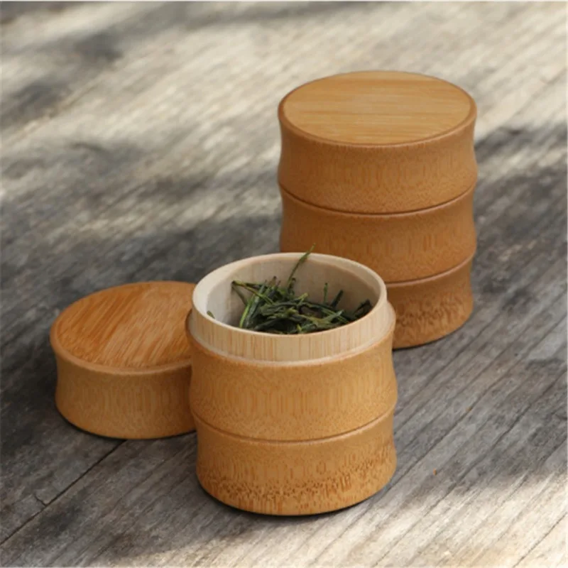 

Hot New Bamboo Storage Bottle Kitchen Tea Container Jar Cans Case Organizer Spice Round Caps Seal Box Canister For Bulk Products