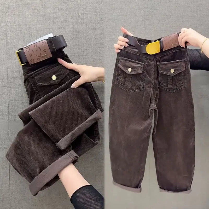 

Женские брюки-харлан с высокой талией, прямые, свободного кроя, из бархата, осенние, повседневные, с асимметричным дизайном, на эластичном поясе с завязками