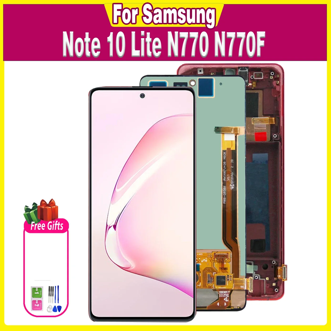 

Super AMOLED 6.7'' LCD for Samsung Galaxy Note 10 Lite Lcd N770 N770F Screen Display Touch Assembly Replacement Digitizer Tested