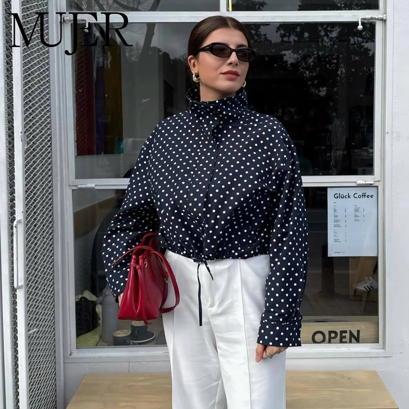MUJER Polka Dot Bomber Jackets for Women Oversize Demi-season Jacket for Women Fashion Winter Coat Female Cropped Women's Jacket