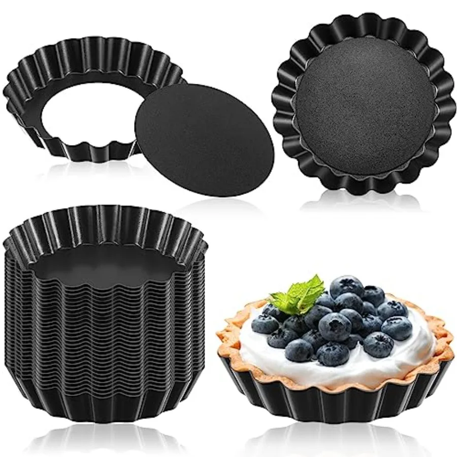 

2 Pcs Mini Tart Pans Egg Tart Molds with Removable Bottom Round Nonstick Quiche Pan Mini Pie Pans Small Bakeware Mold Fluted Si